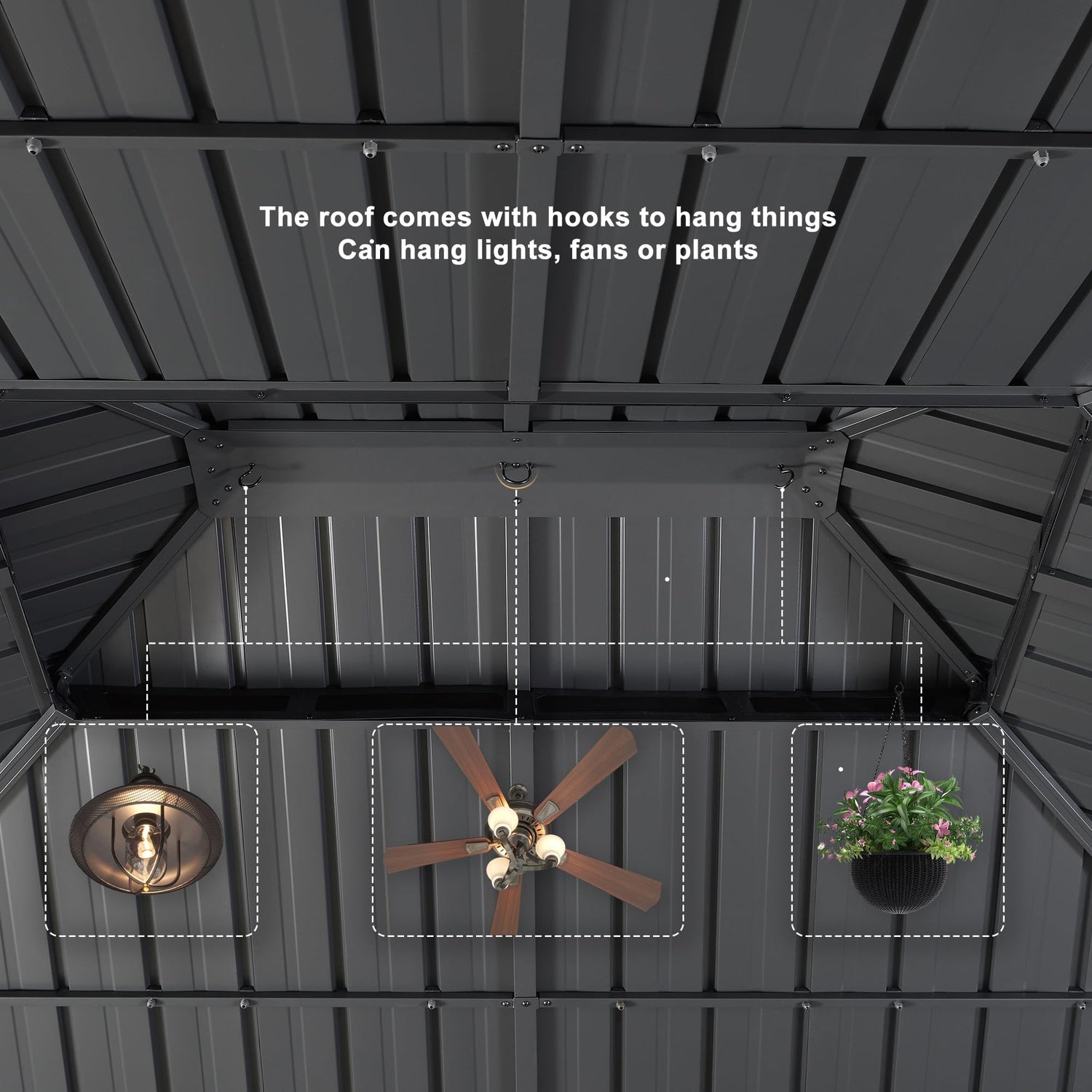 PURPLE LEAF 12' X 14' Patio Gazebo with Light Permanent Hardtop Gazebo with Metal Roof for Outdoor Lawn and Garden Grey PURPLE LEAF