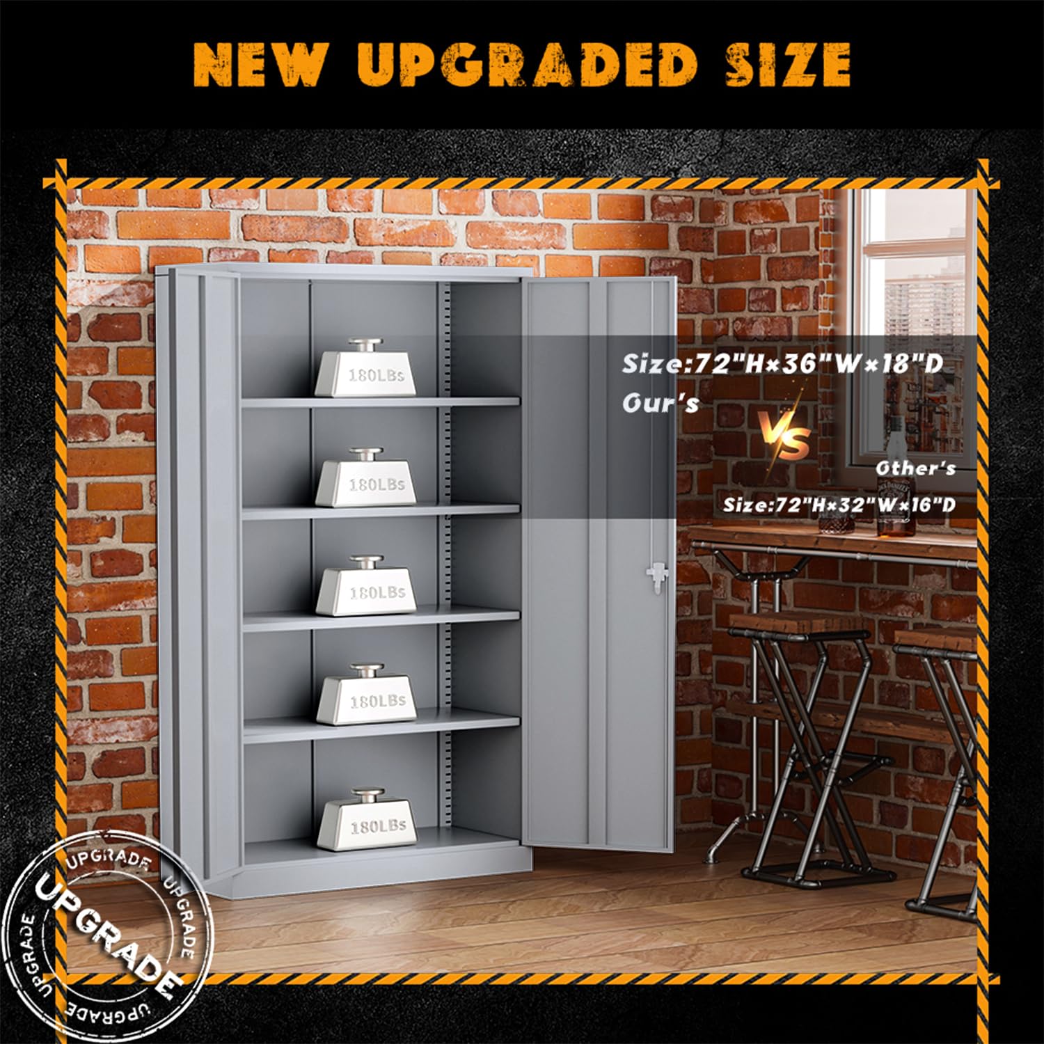 Greenvelly Metal Storage Cabinet, 72" Locking Tool Steel Garage Cabinet with Doors and Adjustable Shelves, Utility Metal Filing Cabinet with Lock for Greenvelly