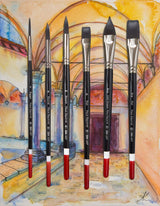 Watercolor Brushes Professional Synthetic Set - 6 Faux Squirrel Artist Watercolor Paint Brushes for Gouache, Acrylics, Ink and Wet Media. ZenART Supplies