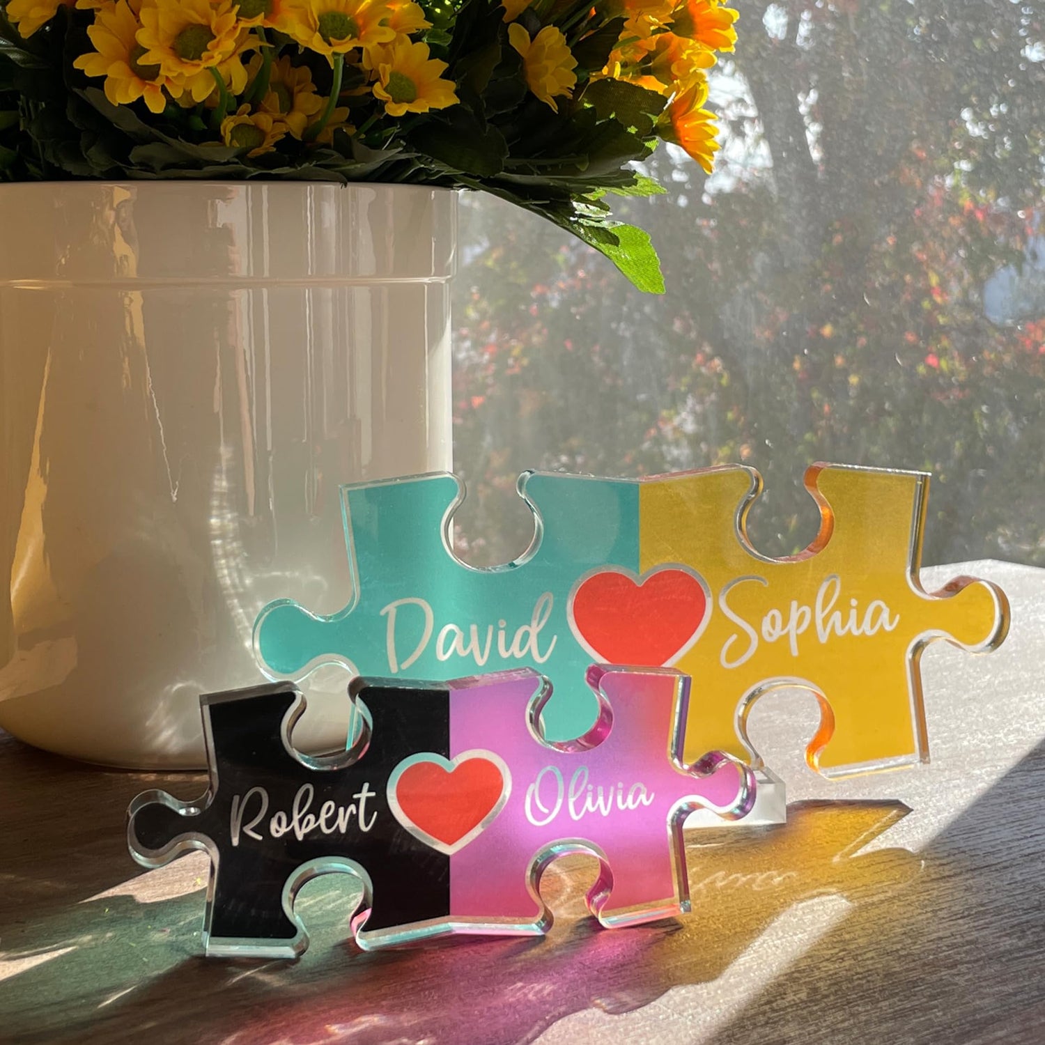 Personalized Puzzle Name Sign for Couples, Valentines Day Gifts for Her Him, 0.45in Thick Acrylic - Love Is The Piece That Holds Us Together, Amazing Items
