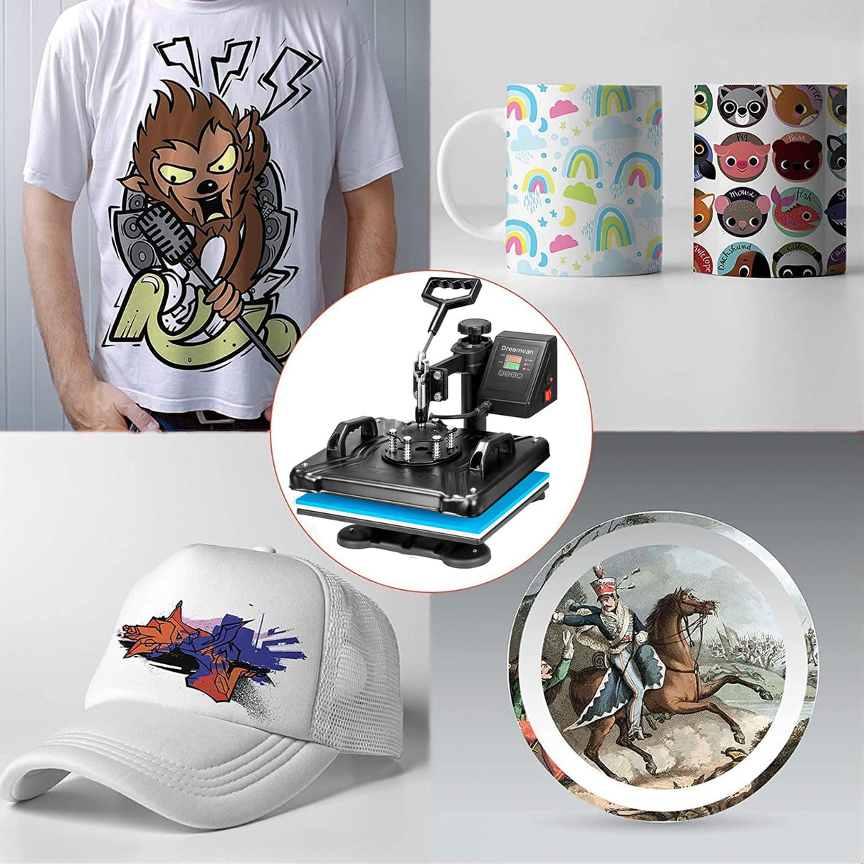 5 in 1 Heat Press Machine for t Shirts Heat Transfer Machine12" X 15"Swing Away Shirt Printing Multifunctional Sublimation Machine Digital Shirt AKEYDIY