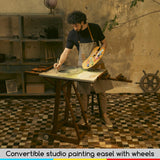 MEEDEN Studio H-Frame Easel -Adjustable Beech Wood Studio Art Easel, Painting Floor Easel Stand, Movable and Tilting Flat Available, Holds Canvas Art MEEDEN