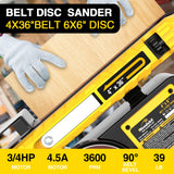 Woodskil 4.5-Amp Belt Disc Sander Combo, 4 x 36 in. Belt and 6 in. Disc Sander with 3/4HP Motor, Belt Sander for Woodworking with Base, Bench Sander Woodskil