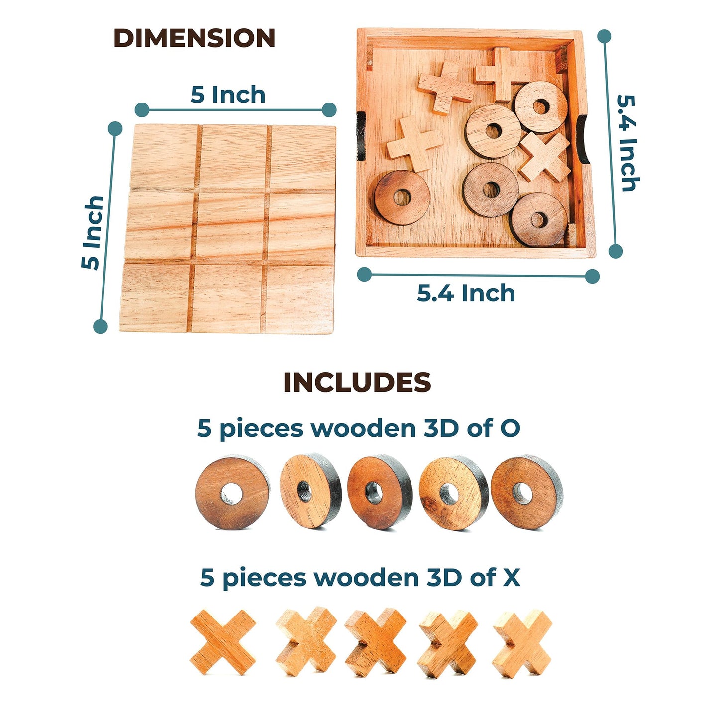 BSIRI Wooden Tic Tac Toe-Coffee Table Decor, Brain Teaser Puzzles for Adults, Unique Gifts for Kids, Classic Board Games for Adults and Family