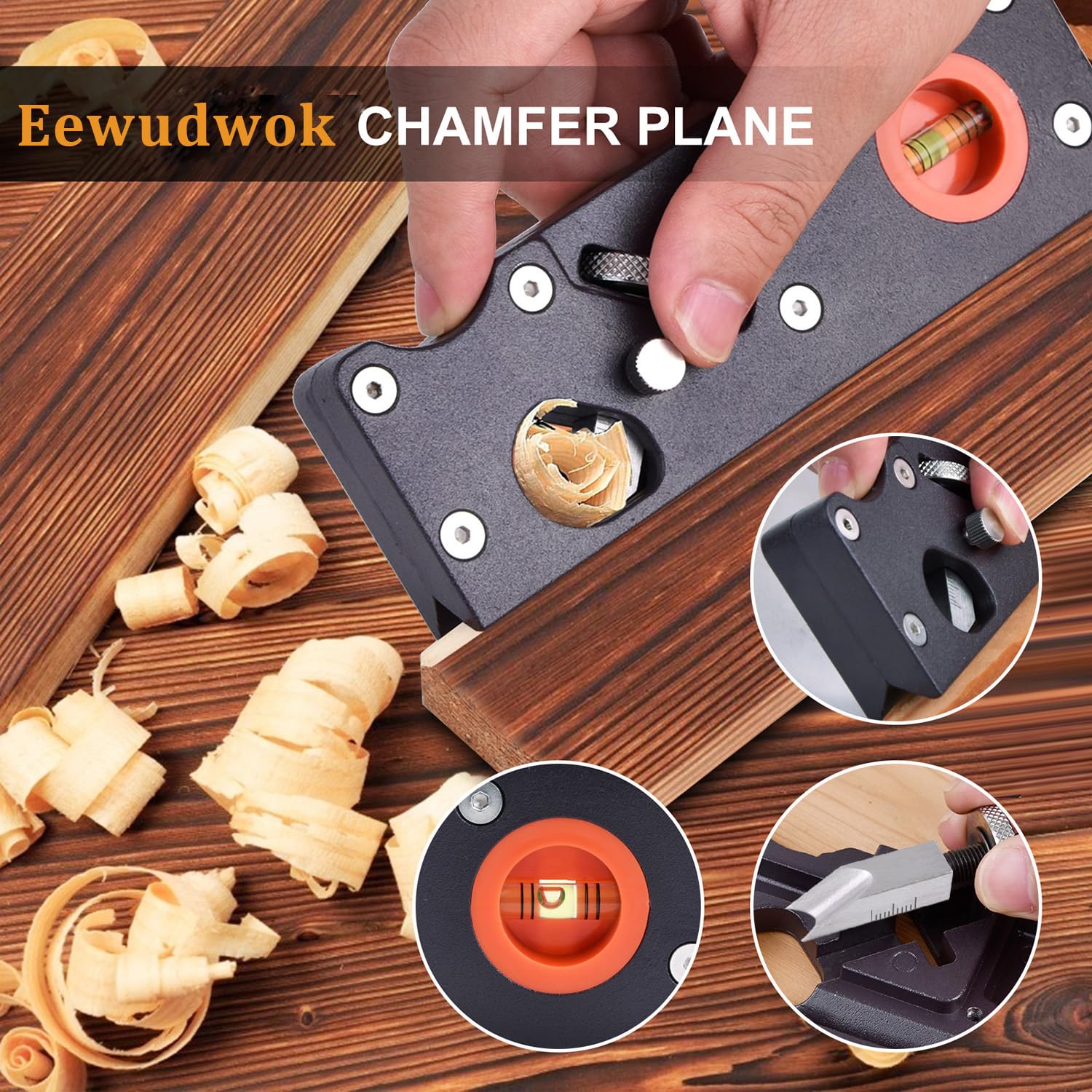 Eewudwok Chamfer Plane, Hand Chamfering Wood Planer, Premium Woodworking Edge Corner Flattening Tool Aluminum Alloy Plane with Handle for Quick Edge Eewudwok