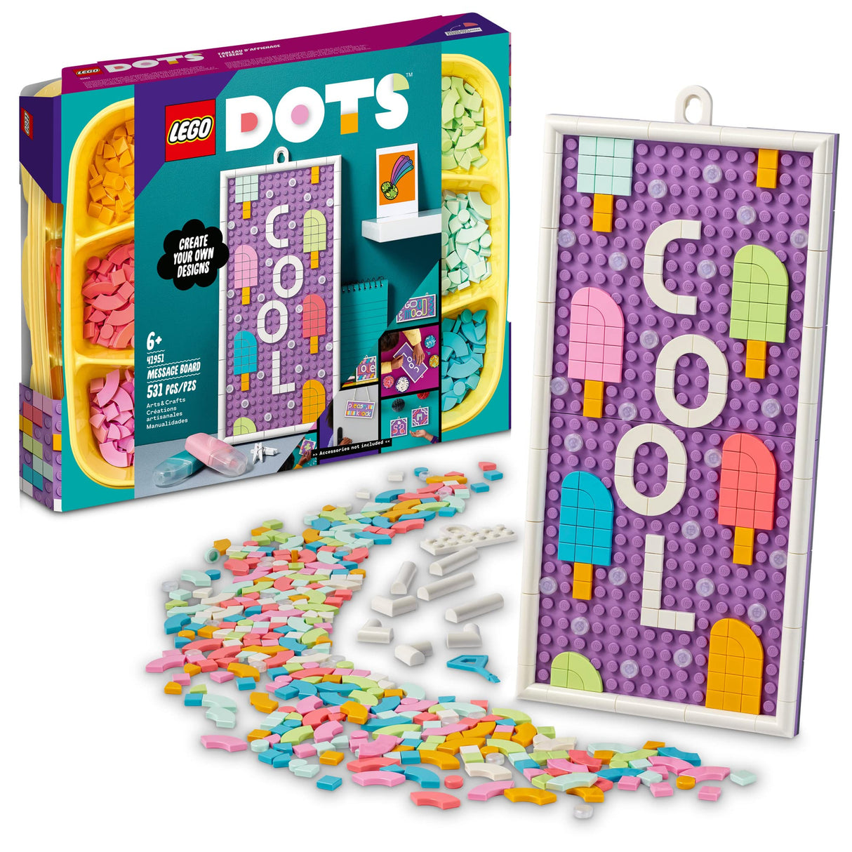 LEGO DOTS Message Board 41951 DIY Arts & Crafts Kit, Customizable Letter Board with Colorful Tiles for Kids Ages 6-10 LEGO