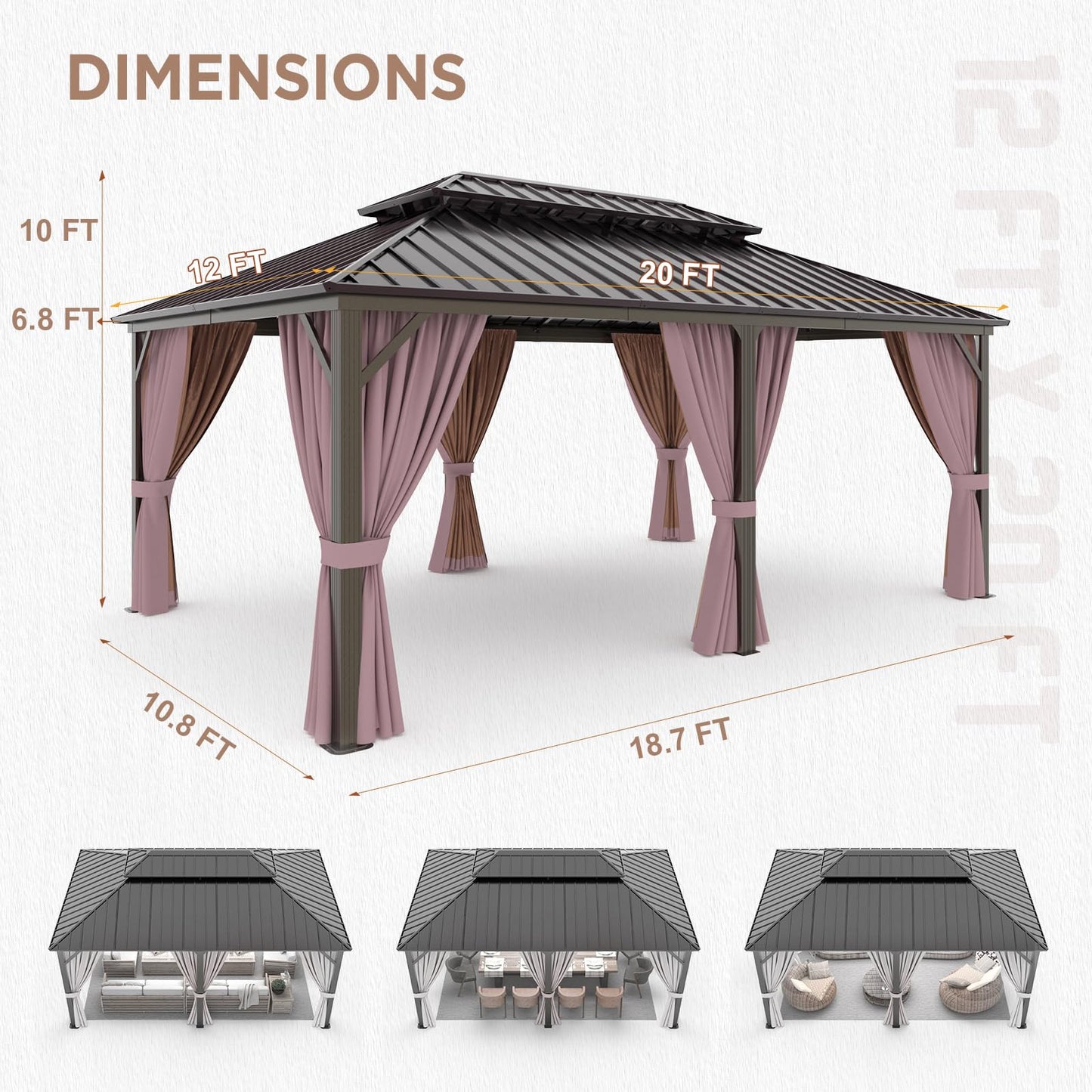 EAGLE PEAK 12x20 Hardtop Aluminum Gazebo, Outdoor Aluminum Frame Pavilion with Netting and Curtains, Galvanized Steel Double Roof, for Patio, Deck, - WoodArtSupply