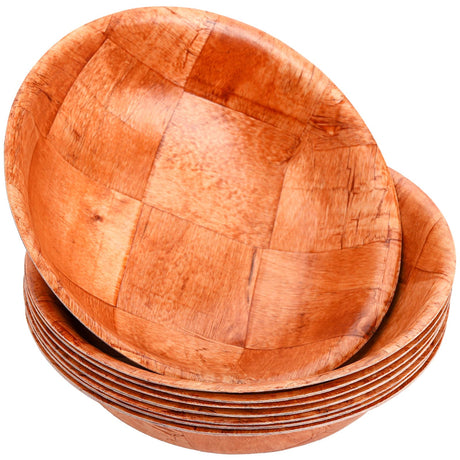 Elsjoy 8 Pack Wooden Woven Salad Bowl, 8 Inch Stackable Round Wood Serving Bowl, Rustic Mixing Bowl for Salad, Fruits, Vegetables, Natural Birch Wood Elsjoy
