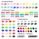 Shuttle Art 118 Piece Deluxe Art Set, Art Supplies in Wooden Case, Painting Drawing Art Kit with Acrylic Paint Pencils Oil Pastels Watercolor Cakes Shuttle Art