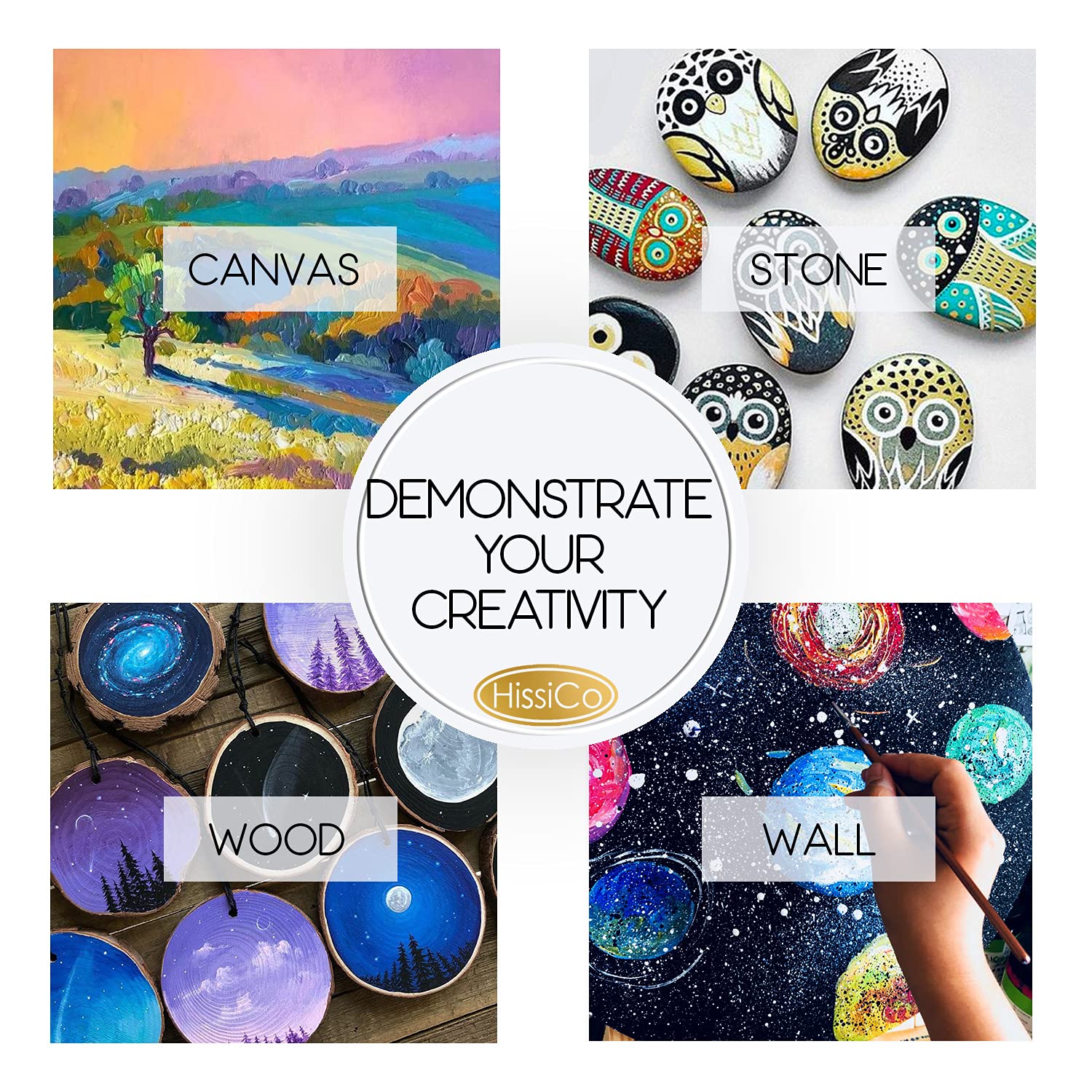 Acrylic Paint Set of 36 Colors 2fl oz 60ml Bottles,Non Toxic 36 Colors Acrylic Paint No Fading Rich Pigment for Kids Adults Artists Canvas Crafts HissiCo