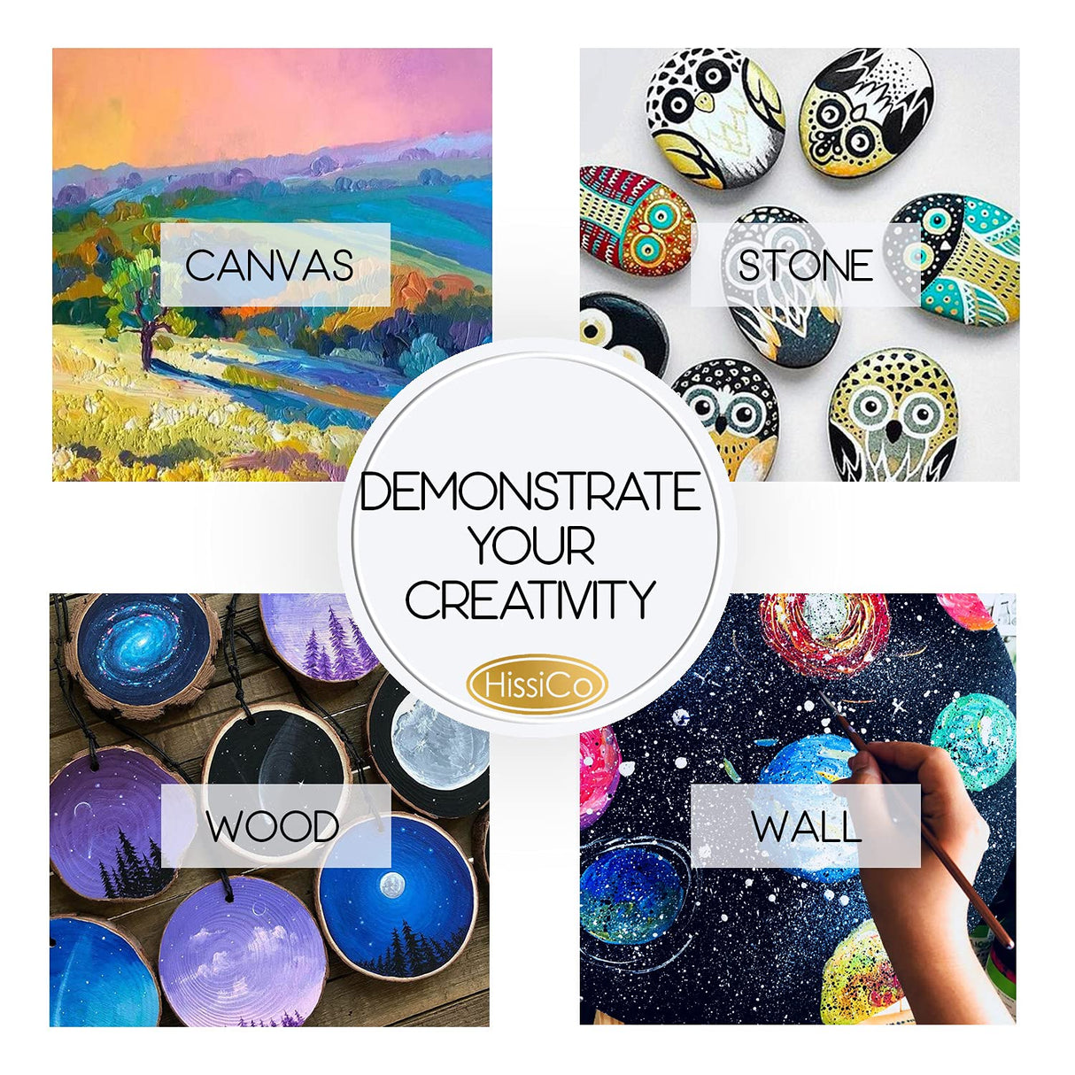 Acrylic Paint Set of 36 Colors 2fl oz 60ml Bottles,Non Toxic 36 Colors Acrylic Paint No Fading Rich Pigment for Kids Adults Artists Canvas Crafts HissiCo