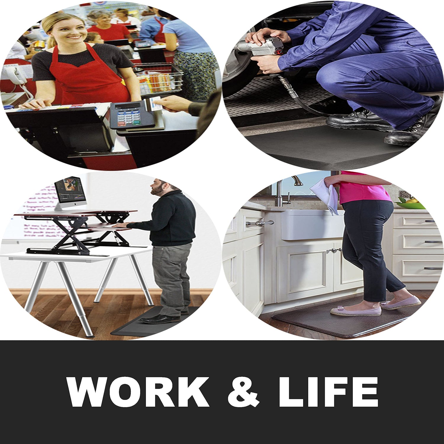 HEALEG 1" Extra Thick Anti Fatigue Floor Mat,Kitchen Mat, Standing Desk Mat – Comfort at Home, Office, Garage - Advanced PU Foam - NOT PVC!!! (Black, HEALEG