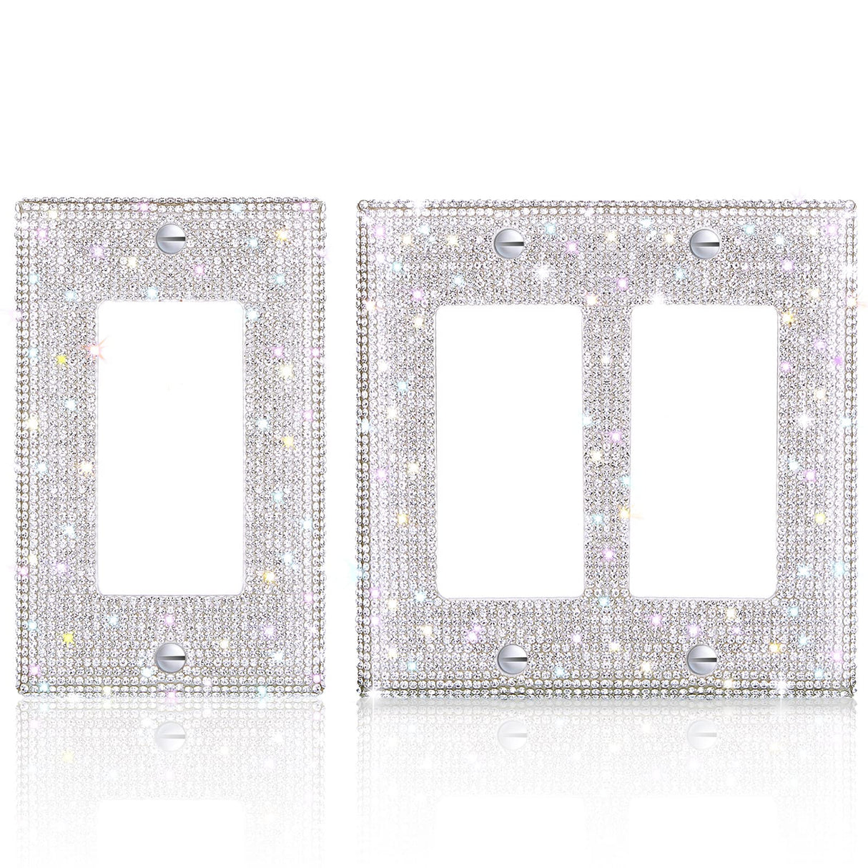 Bling Rhinestones Wall Plate Cover 2 Pcs Crystal Light Switch Cover Single 2 Gang Outlet Covers Shiny Faux Diamond Switch Plate Covers Duplex Outlet Yookeer