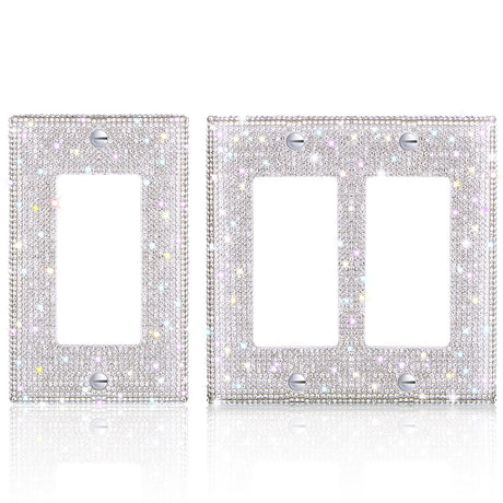 Bling Rhinestones Wall Plate Cover 2 Pcs Crystal Light Switch Cover Single 2 Gang Outlet Covers Shiny Faux Diamond Switch Plate Covers Duplex Outlet Yookeer
