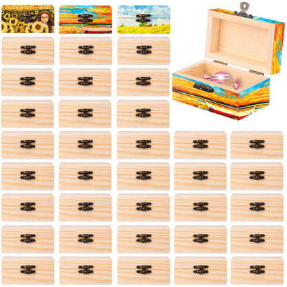 Thyle 48 Pcs Unfinished Small Wooden Box 3.54 x 1.97 x 2.17 Inch Treasure Boxes Wooden Mini Treasure Boxes Stash Wooden Box with Hinged Lid Locking