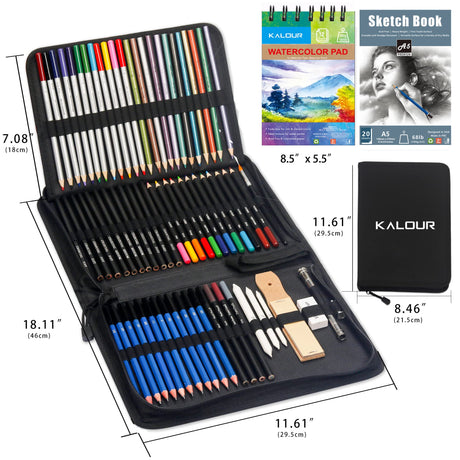 KALOUR 76 Drawing Sketching Kit Set - Pro Art Supplies with Sketchbook & Watercolor Paper - Include KALOUR