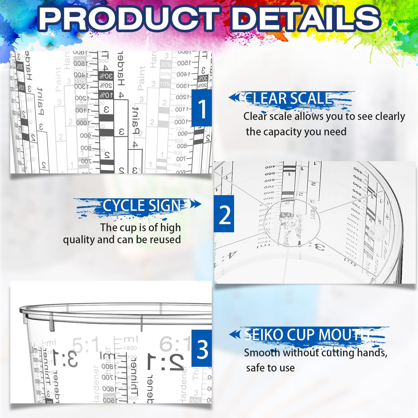 24 Pcs 64 oz 1800 ml Paint Measuring Cups Mixing Cups with Graduated and 20 Pcs Paint Mixing Sticks Plastic Disposable Resin Automotive Epoxy Mixing - WoodArtSupply