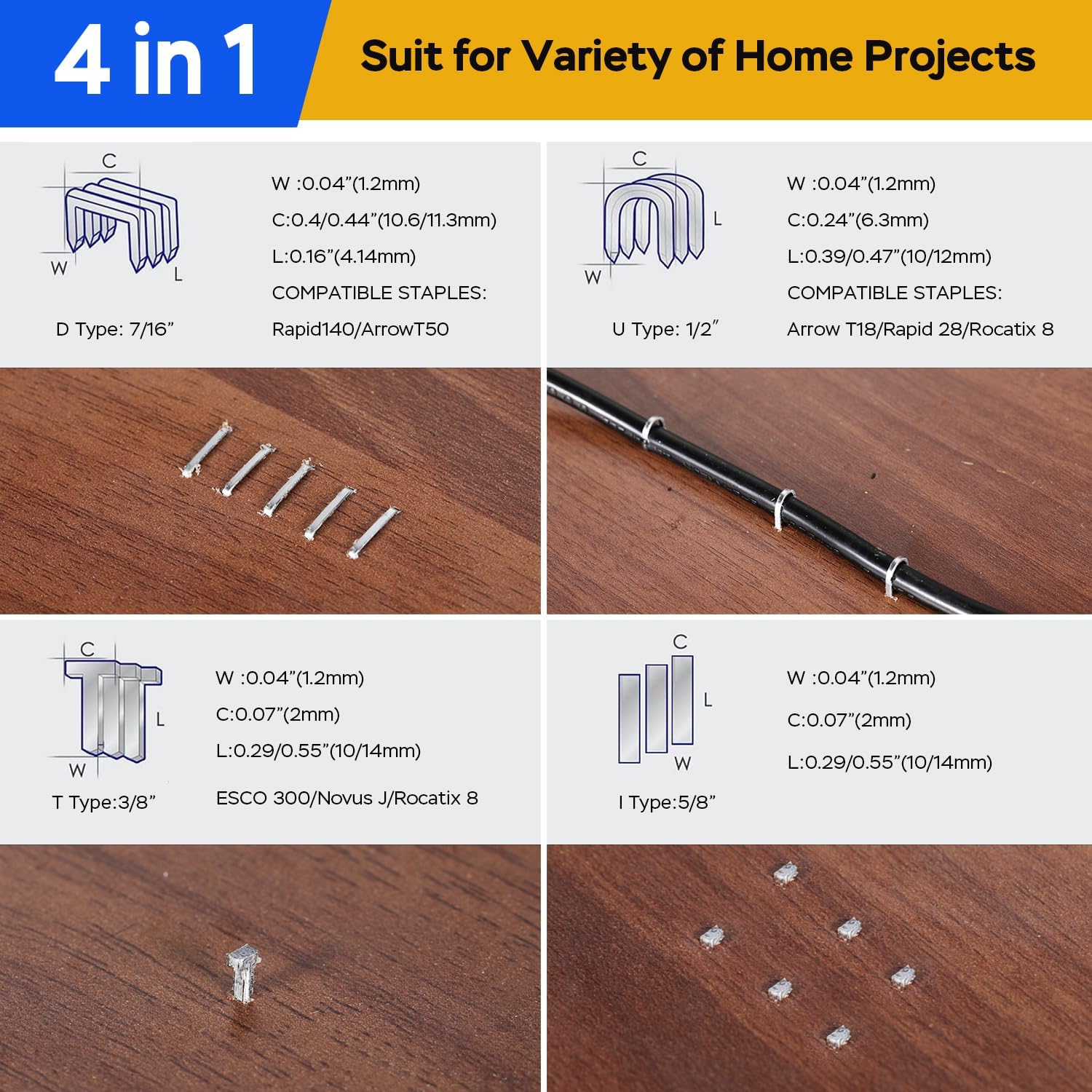 Upholstery Staple Gun Heavy Duty, YEAHOME 4-in-1 Stapler Gun with 4000 Staples, Manual Brad Nailer Power Adjustment Stapler Gun for Wood, Crafts, YEAHOME