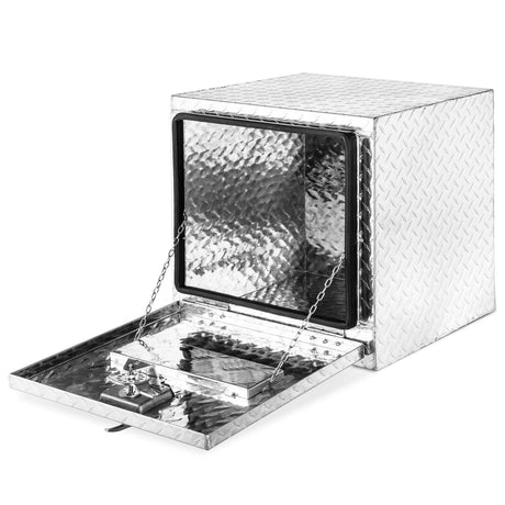 ARKSEN 18 Inch Heavy Duty Aluminum Diamond Plate Tool Underbody Box, Waterproof Square Truck Storage Organizer Chest for Pick Up Truck Bed, RV ARKSEN