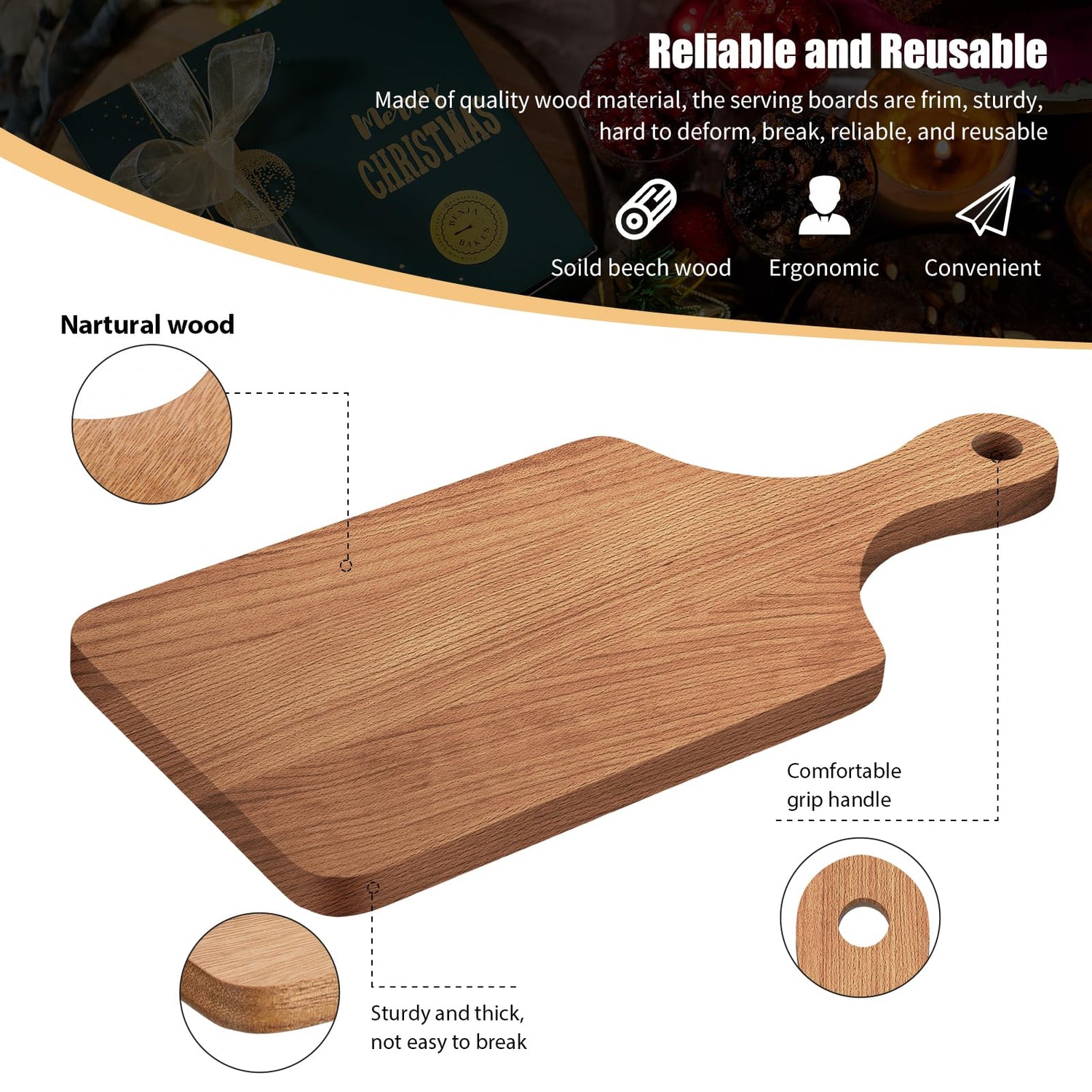 Didaey 6 Pcs Cutting Board Bulk Kitchen Thicken Chopping Board with Handles Wooden Charcuterie Serving Board Blank Wood Boards for Engraving Wedding Didaey