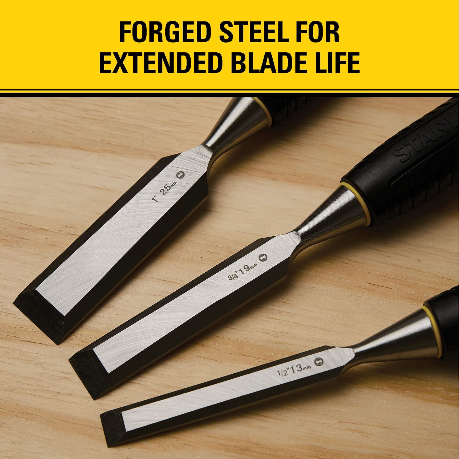 STANLEY Chisel Set, 150 Series, Short Blade, Wood, 3-Piece (16-150) Stanley