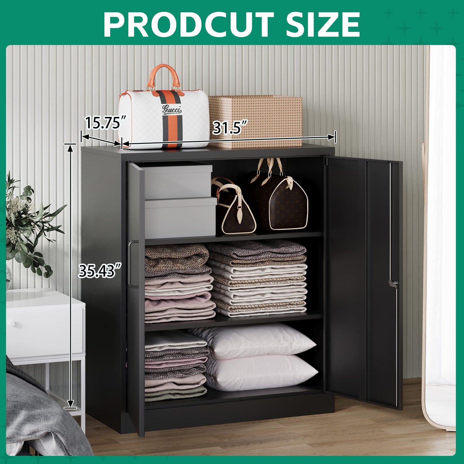 Letaya Metal Storage Cabinets with Lock, Small Locker Steel Cabinets, Adjustable Shelves 2 Doors for Home,Office, Warehouse,Garage(Black-36) Letaya