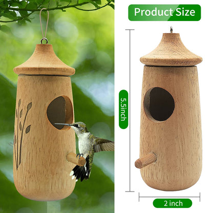 Hummingbird House for Outside Hanging,Wooden Humming Bird Houses for Outside for Nesting Hanging,Natural Hummingbird Swing Nest for Wren Swallow - WoodArtSupply