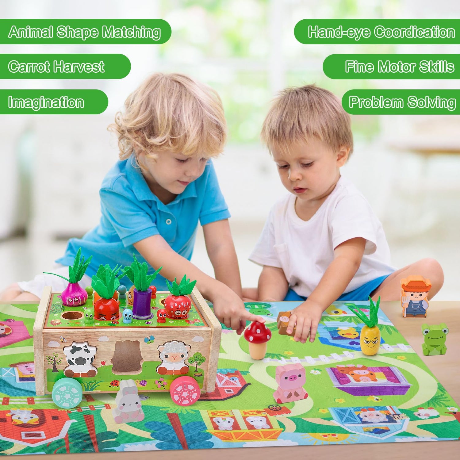 Toddler Montessori Wooden Farm Toys | Babies 12-18 Months Toy with Game Map for 1 2 3 Year Old Boys Girls | 1st First Birthday Gifts for 1-2 Years | KMTJT