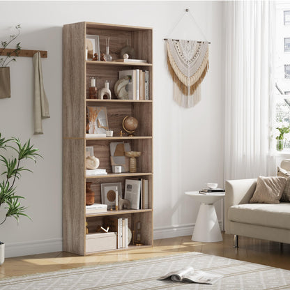 FOTOSOK 6-Tier Light Oak Open Bookcase - Freestanding Storage for Home & Office - WoodArtSupply