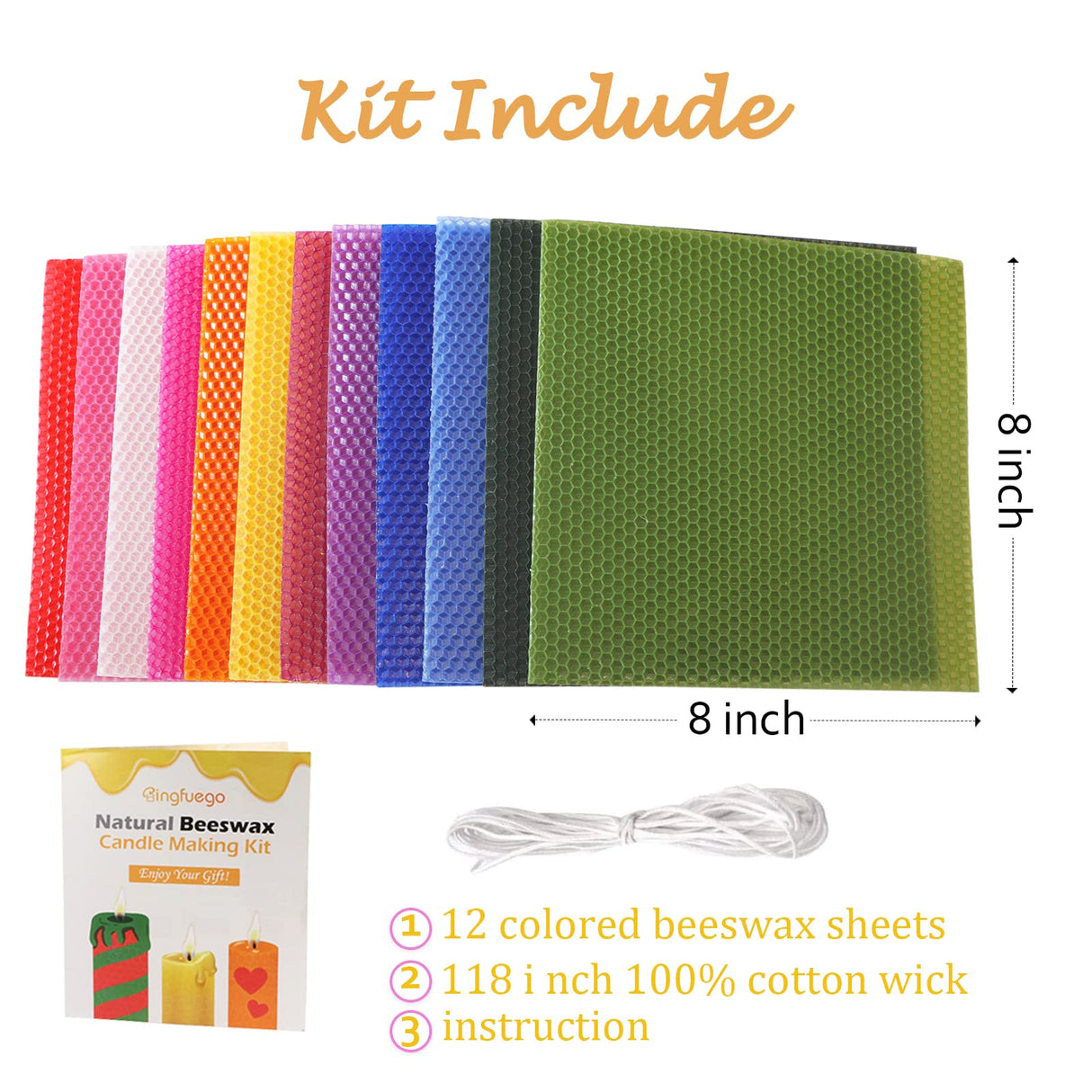 Beeswax Candle Making Kit for kids-12 Bright Colors Beeswax Sheets for Candle Making, Natural Beeswax Candle Making Kit for Adults, 100% Pure Beeswax Bingfuego