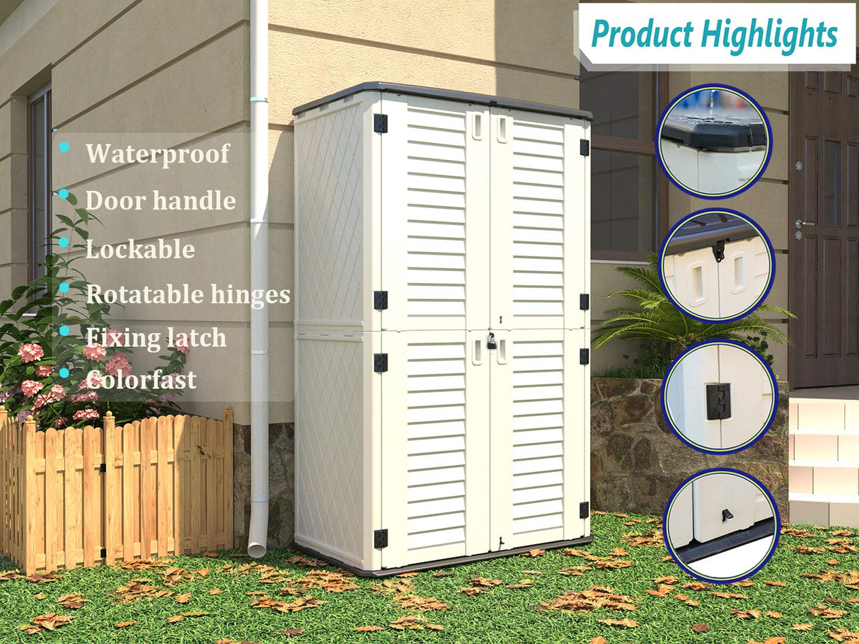 HOMSPARK Vertical Storage Shed Weather Resistance, Double-Layer Outdoor Storage Cabinet for Backyards and Patios Accessories, (50 in. L x 29 in. W x HOMSPARK