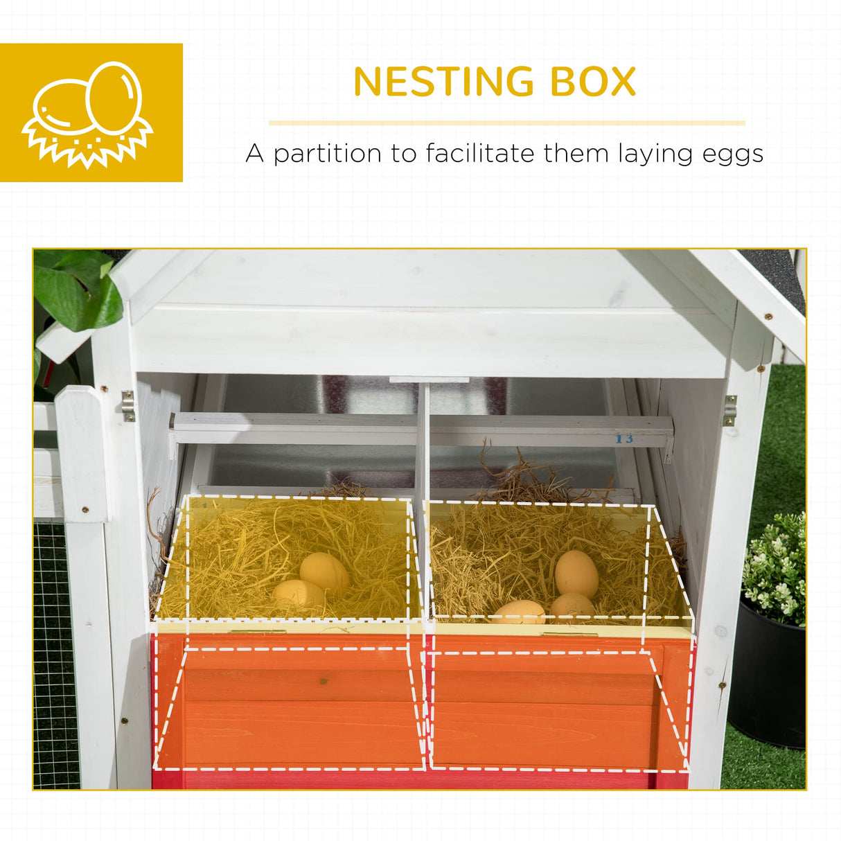 PawHut 51" Small Chicken Coop with Storage Box, Wooden Chicken Coop Chicken House Outdoor Hen House with Nesting Box, Slide-Out Tray, White PawHut