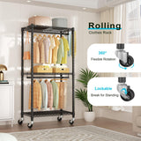 FUTASSI P5 Rolling Clothes Rack, Clothing Racks for Hanging Clothes, Freestanding Heavy Duty Garment Rack, Portable Closet Organizers System 23.6'' W FUTASSI