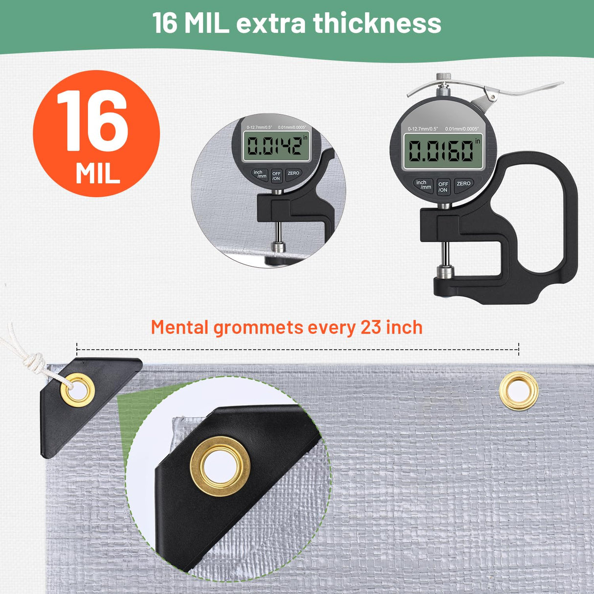 12x20FT Waterproof Tarp, Yumatum 16 Mil Heavy Duty Tarps with Reinforced Edges/Brass Grommets, 100% UV Blocking/Tear Resistant Poly Tarp for Camping, Yumatum