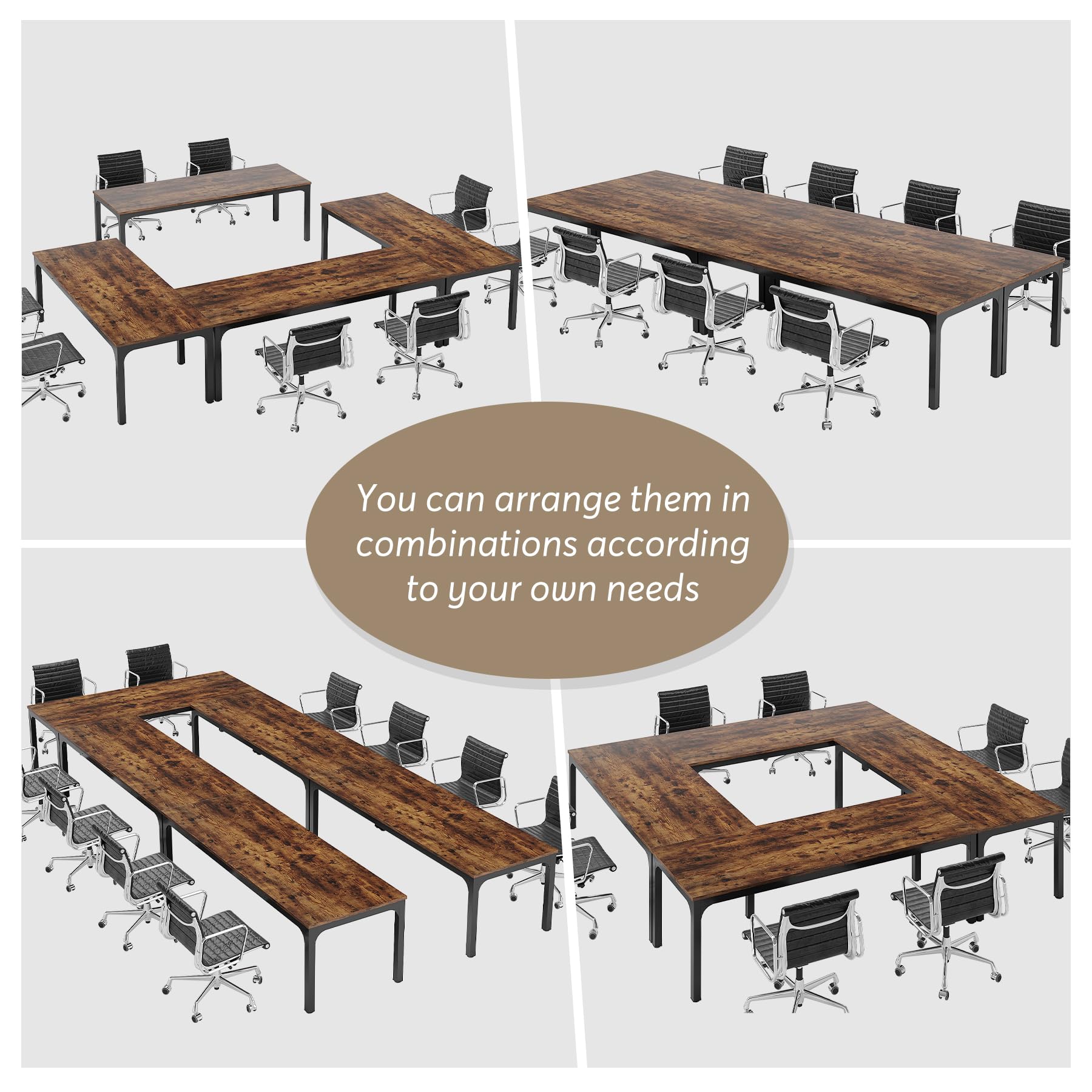 Tribesigns 13FT Conference Table,Large Rectangle Meeting Seminar Table for 12-16 Person,Long Business Tables (Brown, 4PCS) - WoodArtSupply