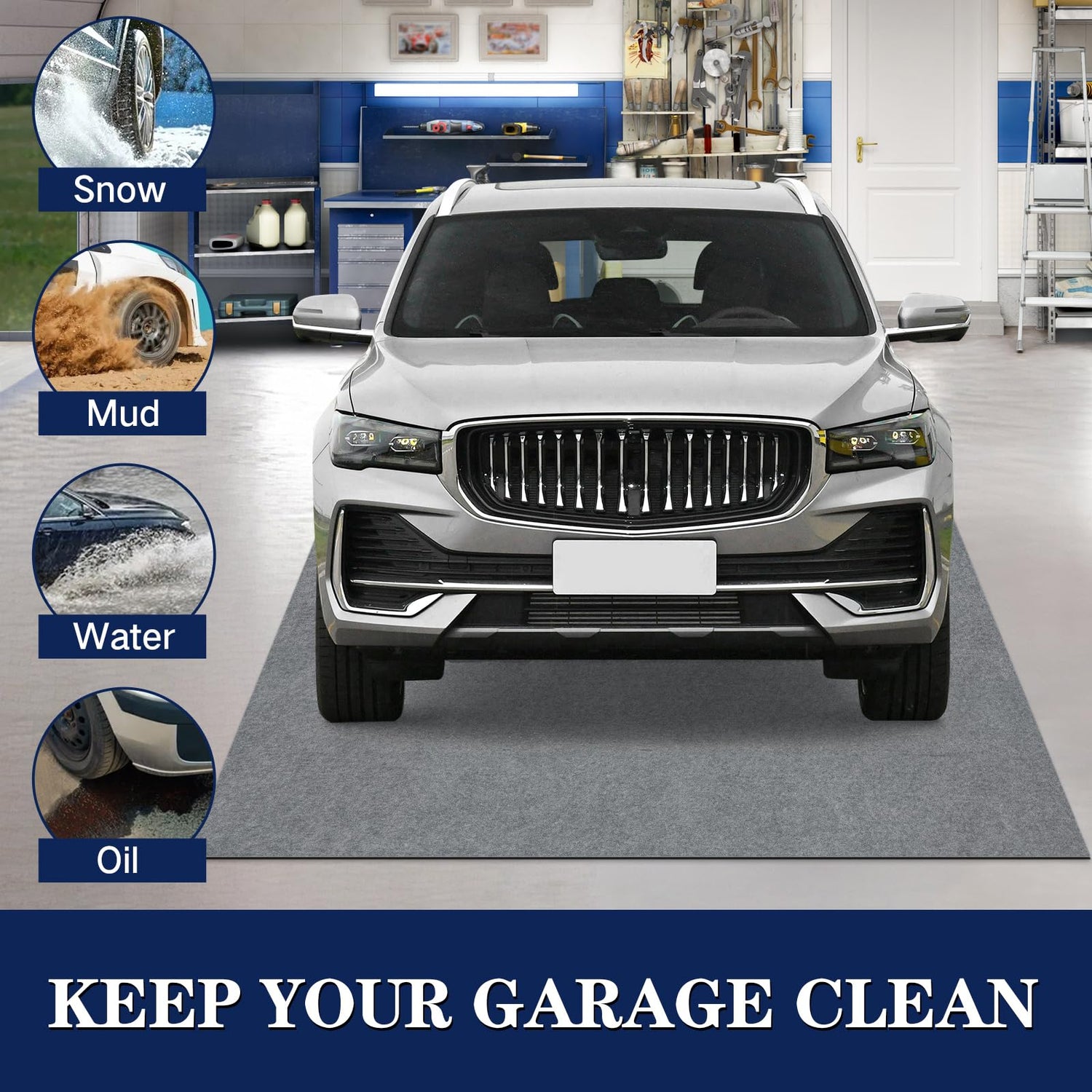 YIMGO Large 8.5 x 6.6 Ft - Golf Car Parking Mat for Garage Floor Pad, Absorbent Oil Mat - Protects Floor from Spills, Drips, Splashes and Stains, YIMGO