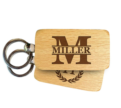 Custom Engraved Monogram Wooden Keychain Personalized with Monogram and Name 2.5x1 Inch Etched Wood Key Chain - WoodArtSupply