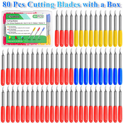  Cludoo 80PCS Replacement Blades for Cricut Blades for Explore  Air 2/Air 3/Maker/Maker 3/Expression, 60PCS 45° Standard Blades, 10 PCS 30°  Fine Point Blades and 10 PCS 60° Deep Cut Blades