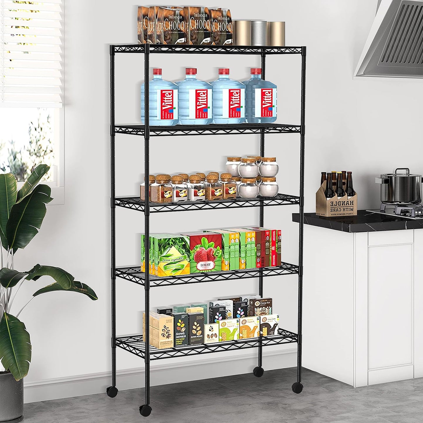 YYkokocat 5-Tier Wire Shelves 61" H x 30" x 14" Metal Storage Shelves Adjustable Wire Shelving Rack with Wheels & Leveling Feet NSF Metal Shelf Unit - WoodArtSupply