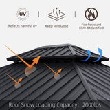 PURPLE LEAF 12' X 20' Permanent Hardtop Gazebo Aluminum Gazebo with Galvanized Steel Double Roof for Patio Lawn and Garden, Curtains and Netting PURPLE LEAF