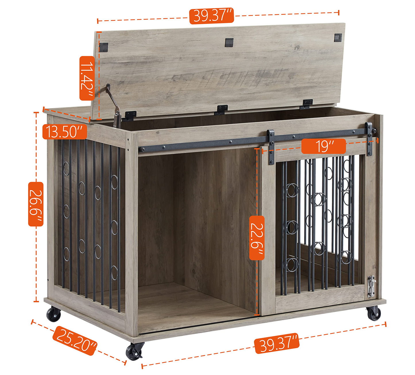 Rophefx Dog Crate Furniture with Divider for 2 Puppies, Dog Kennel Indoor with Sliding Door, Puppy Dog Cage with Flip-up Top and Wheels, Indoor - WoodArtSupply