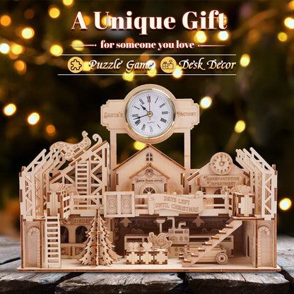 Hallisun 3D Wooden Puzzle for Adults, Santa's Factory Model Building Kits, Brain Teaser Educational Game Toys, DIY Handicraft Mechanical Birthday for - WoodArtSupply