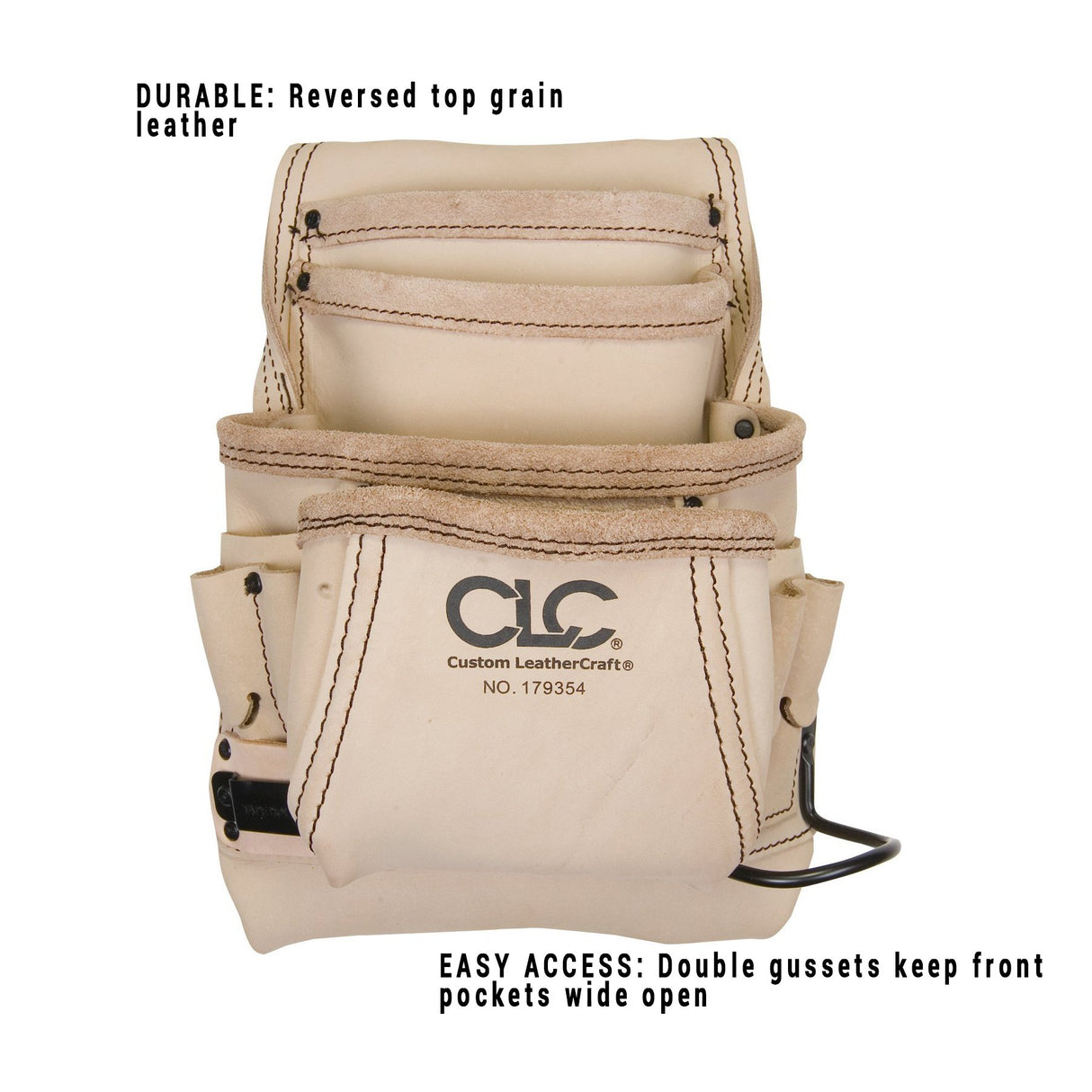 CLC Custom Leathercraft 179354 Carpenter's Nail and Tool Bag Reversed Top Grain, 10 Pocket Custom Leathercraft