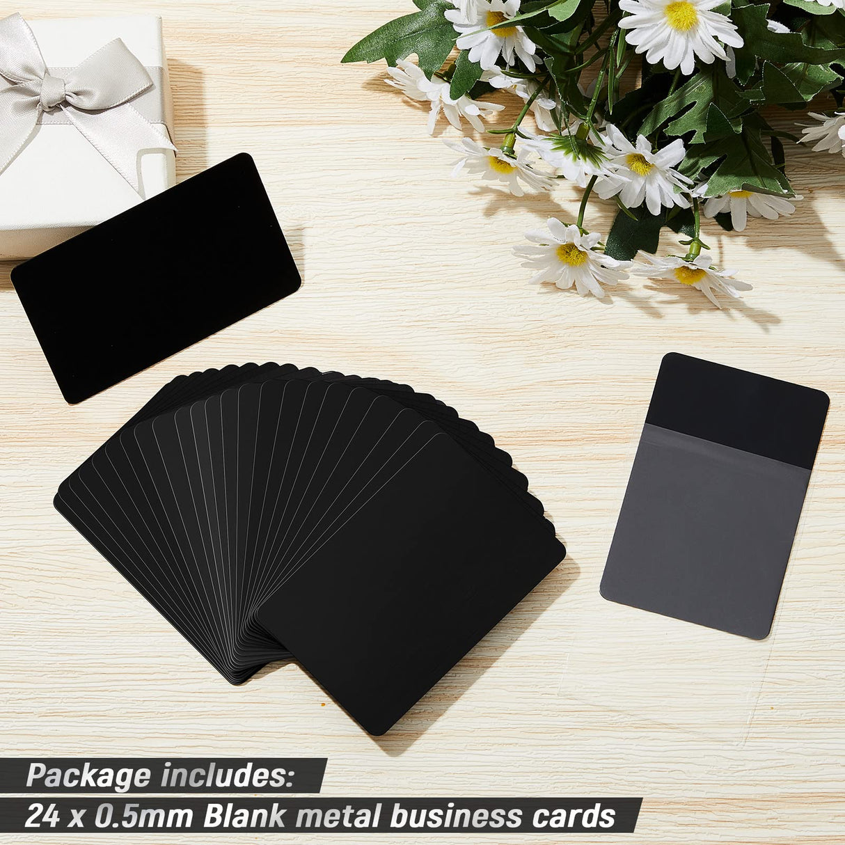 Patelai 24 Pcs Blank Metal Business Cards Thickness 0.5 mm Aluminum Cards Laser Engraving Cards for House Office Customer DIY Gift Plate Cards, 86 x Patelai
