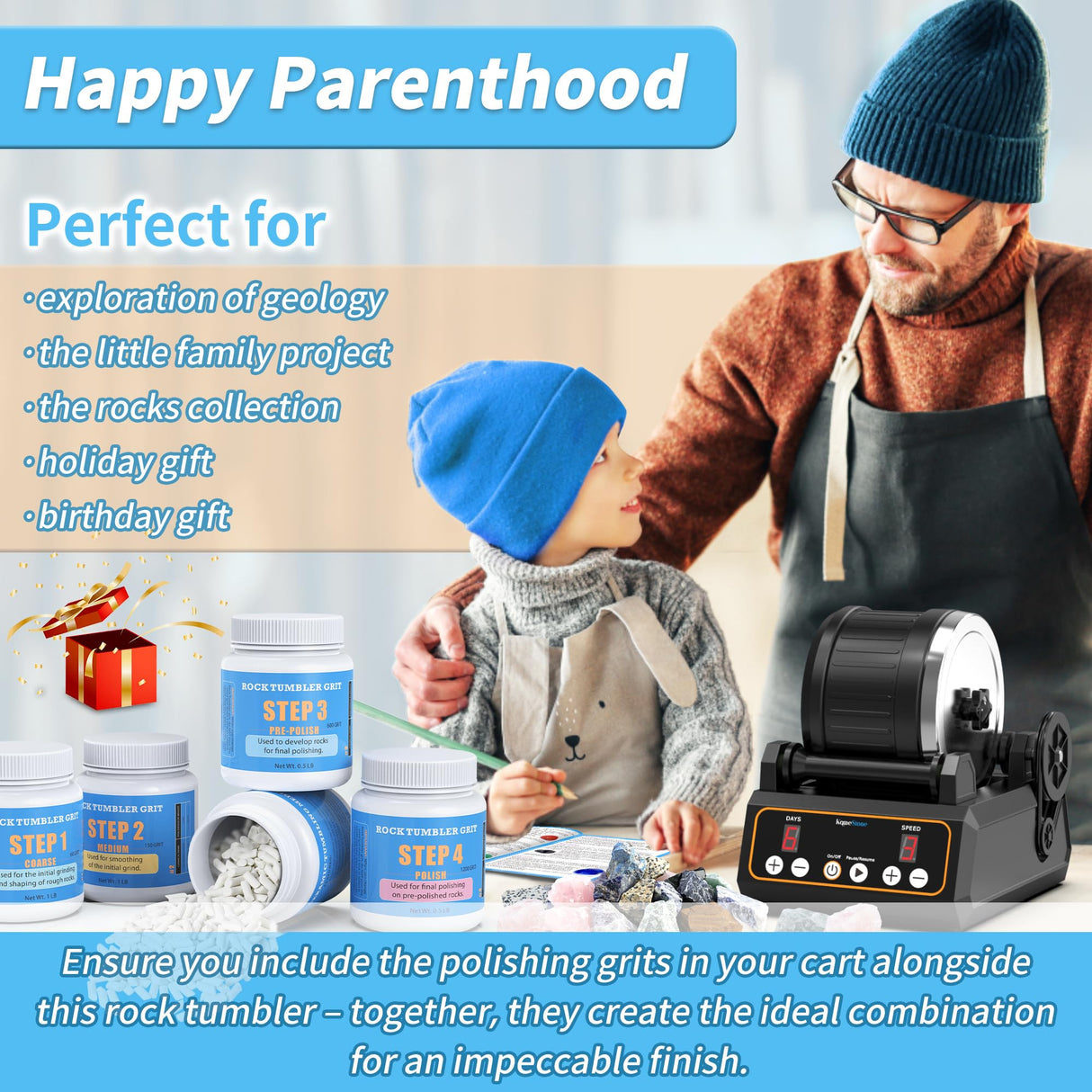 KomeStone Rock Tumbler Kit, K1 Professional Large 2.5LB Capacity Edition - Memory Function, Digital Timer & Variable Speeds: Create Stunning Gems KomeStone