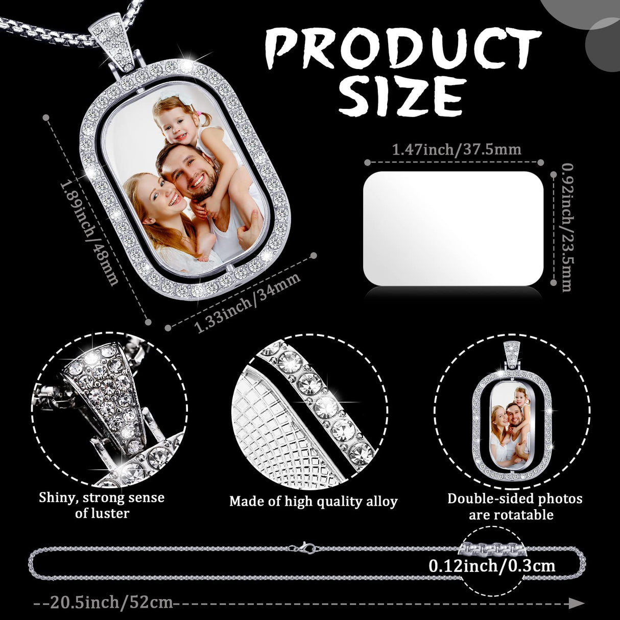 Junkin 24 Pcs Sublimation Rhinestone Trays Pendant Set, Including 6 Double Sided Blank Rhinestone Bezel Trays, 6 Pcs Thick Chains with 12 Sublimation Junkin