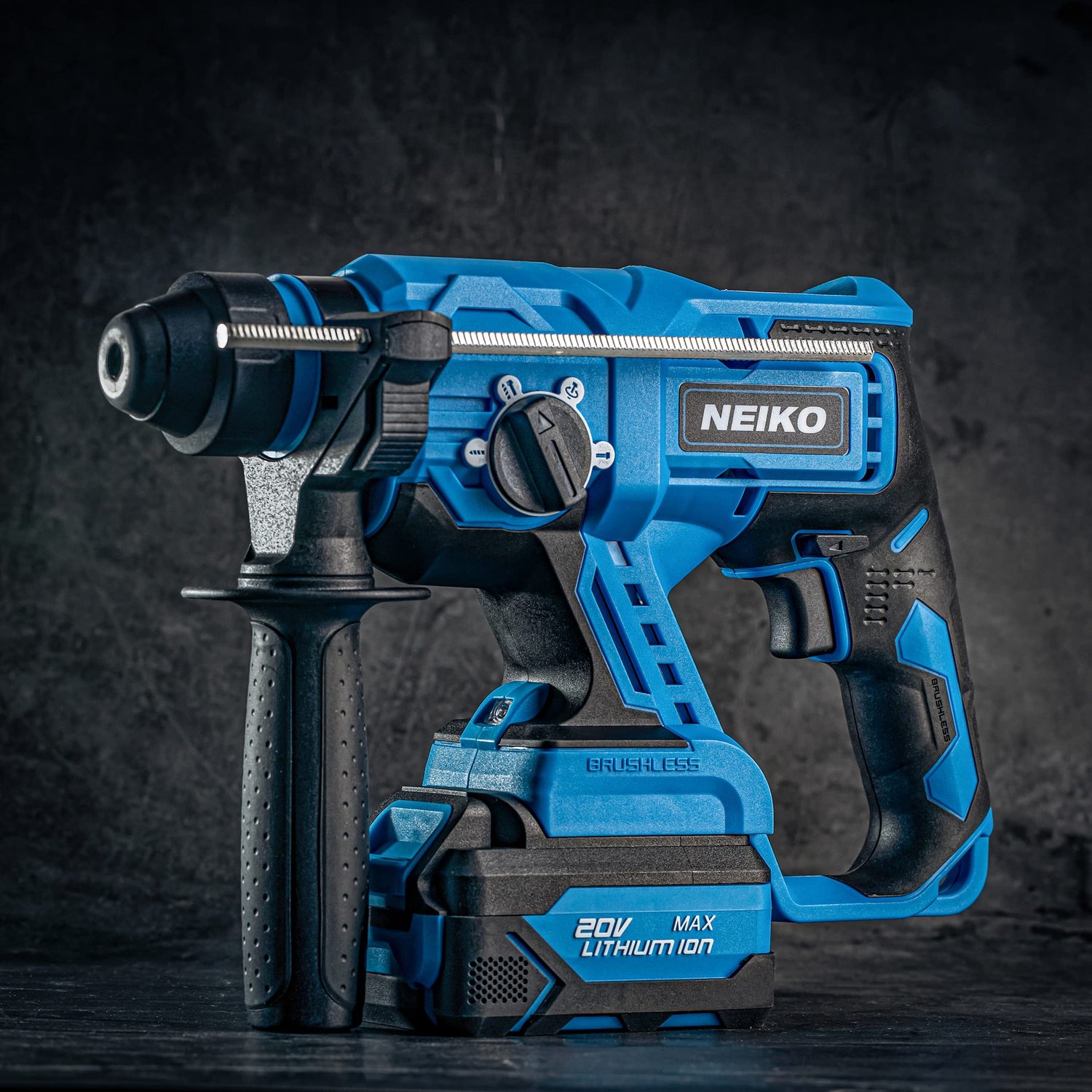 NEIKO 10882A Cordless Rotary Hammer Drill, Includes 20-Volt Li-ion Rechargeable Battery, Fast Charger, SDS Plus Hammer Drill, Heavy Duty Brushless Neiko