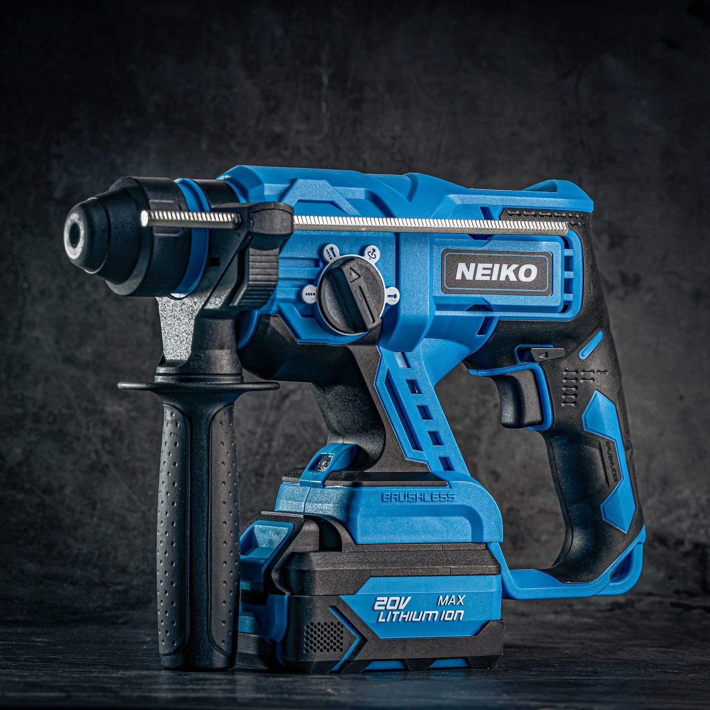 NEIKO 10882A Cordless Rotary Hammer Drill, Includes 20-Volt Li-ion Rechargeable Battery, Fast Charger, SDS Plus Hammer Drill, Heavy Duty Brushless - WoodArtSupply