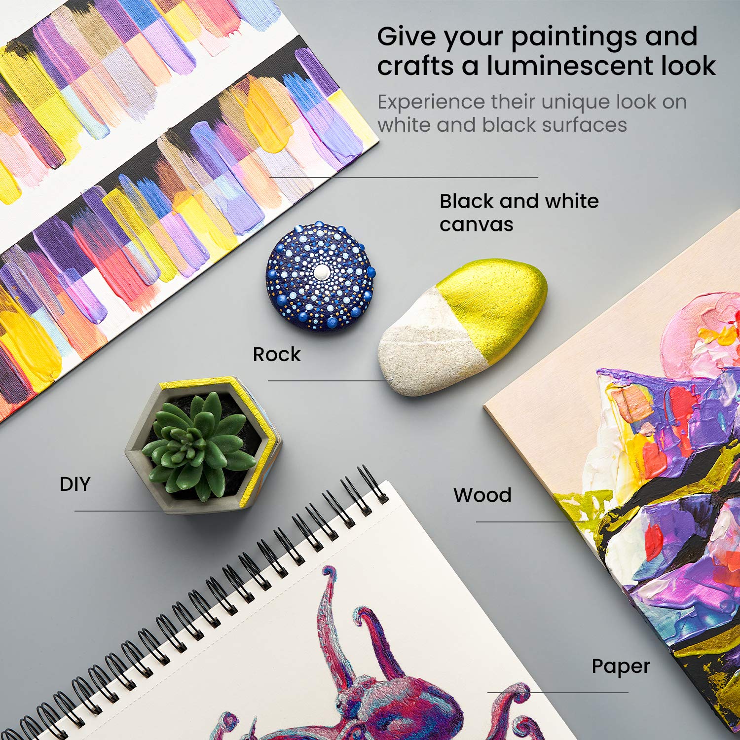 ARTEZA Iridescent Acrylic Paint, Set of 10 Chameleon Colors, 2 oz/60ml Bottles, High Viscosity Shimmer Water-Based, Blendable Paints, Art Supplies ARTEZA