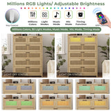 AOGLLATI 6 Drawer Dresser for Bedroom, Natural Rattan Wood Dressers with Led Light, Tall Dressers & Chests of Drawers, Bedroom Closet Dresser for AOGLLATI